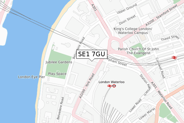 SE1 7GU map - large scale - OS Open Zoomstack (Ordnance Survey)