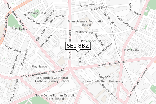 SE1 8BZ map - large scale - OS Open Zoomstack (Ordnance Survey)