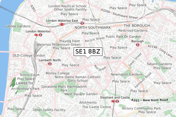 SE1 8BZ map - small scale - OS Open Zoomstack (Ordnance Survey)