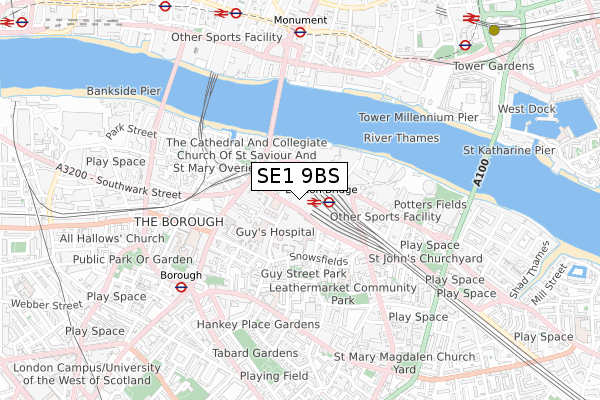 SE1 9BS map - small scale - OS Open Zoomstack (Ordnance Survey)