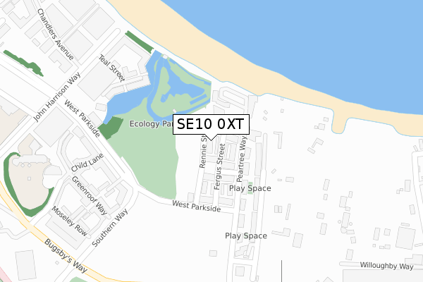 SE10 0XT map - large scale - OS Open Zoomstack (Ordnance Survey)