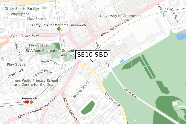 SE10 9BD map - large scale - OS Open Zoomstack (Ordnance Survey)