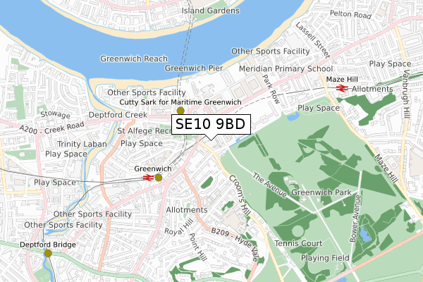 SE10 9BD map - small scale - OS Open Zoomstack (Ordnance Survey)