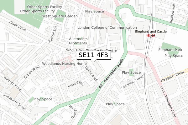 SE11 4FB map - large scale - OS Open Zoomstack (Ordnance Survey)