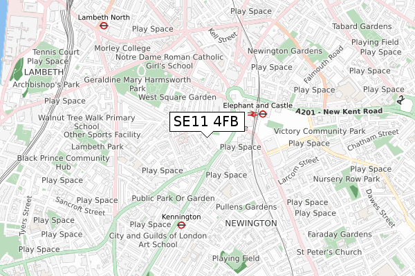 SE11 4FB map - small scale - OS Open Zoomstack (Ordnance Survey)