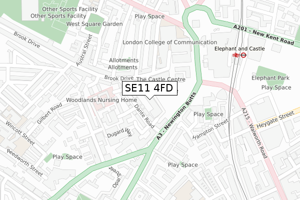 SE11 4FD map - large scale - OS Open Zoomstack (Ordnance Survey)