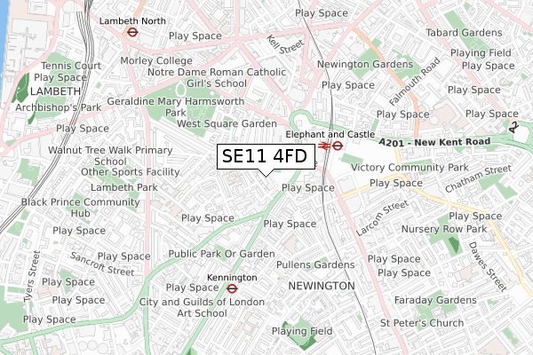 SE11 4FD map - small scale - OS Open Zoomstack (Ordnance Survey)