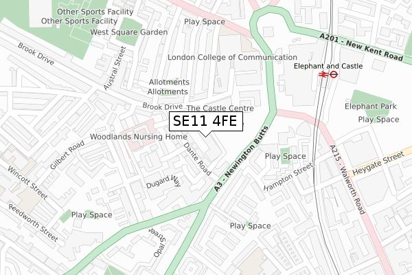 SE11 4FE map - large scale - OS Open Zoomstack (Ordnance Survey)