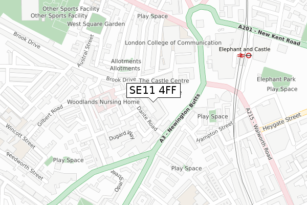 SE11 4FF map - large scale - OS Open Zoomstack (Ordnance Survey)