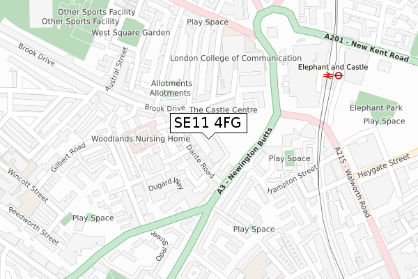 SE11 4FG map - large scale - OS Open Zoomstack (Ordnance Survey)