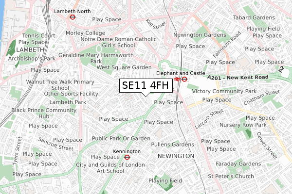 SE11 4FH map - small scale - OS Open Zoomstack (Ordnance Survey)