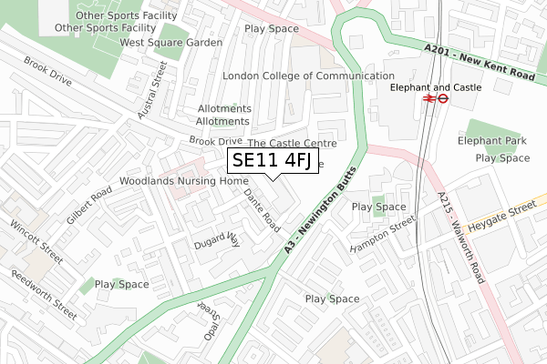 SE11 4FJ map - large scale - OS Open Zoomstack (Ordnance Survey)