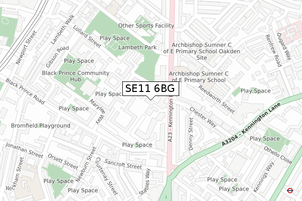 SE11 6BG map - large scale - OS Open Zoomstack (Ordnance Survey)