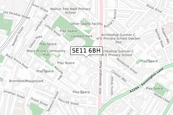 SE11 6BH map - large scale - OS Open Zoomstack (Ordnance Survey)