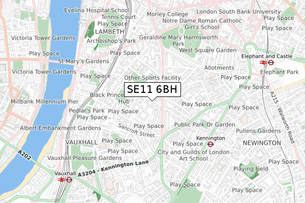 SE11 6BH map - small scale - OS Open Zoomstack (Ordnance Survey)