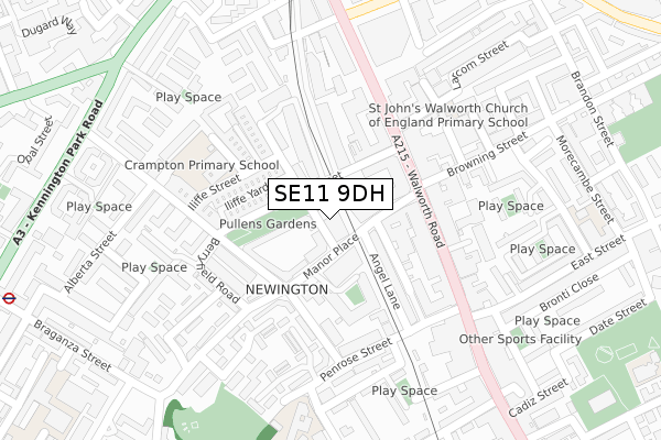 SE11 9DH map - large scale - OS Open Zoomstack (Ordnance Survey)