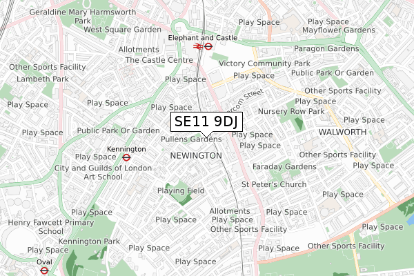 SE11 9DJ map - small scale - OS Open Zoomstack (Ordnance Survey)