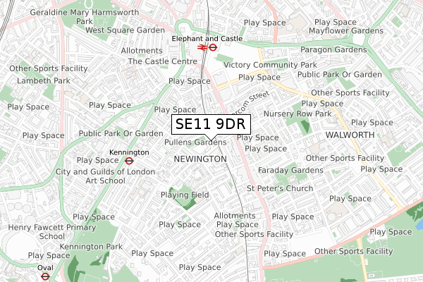 SE11 9DR map - small scale - OS Open Zoomstack (Ordnance Survey)