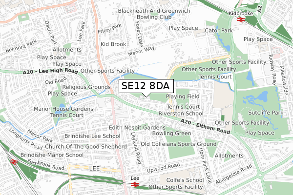 SE12 8DA map - small scale - OS Open Zoomstack (Ordnance Survey)