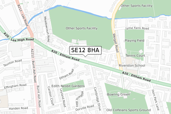 SE12 8HA map - large scale - OS Open Zoomstack (Ordnance Survey)