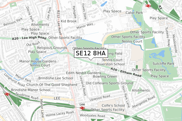 SE12 8HA map - small scale - OS Open Zoomstack (Ordnance Survey)