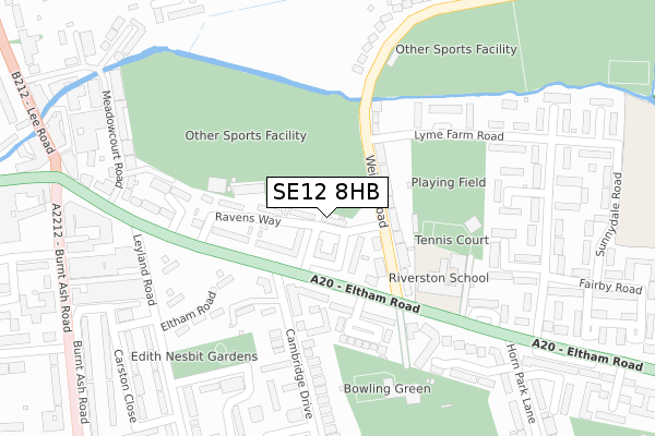 SE12 8HB map - large scale - OS Open Zoomstack (Ordnance Survey)