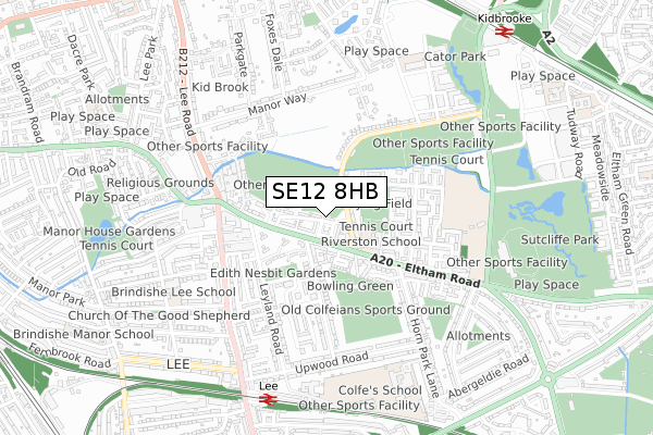 SE12 8HB map - small scale - OS Open Zoomstack (Ordnance Survey)