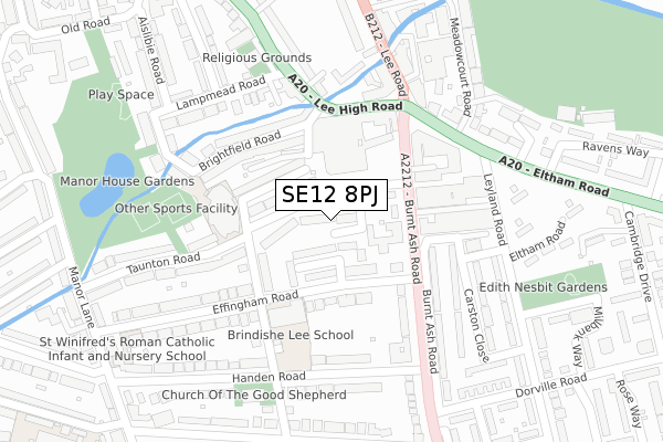 SE12 8PJ map - large scale - OS Open Zoomstack (Ordnance Survey)