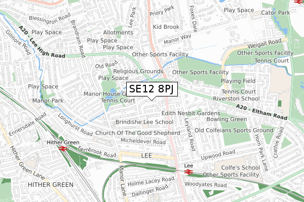 SE12 8PJ map - small scale - OS Open Zoomstack (Ordnance Survey)