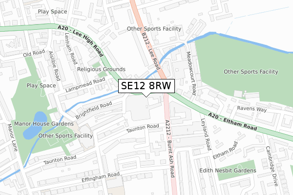 SE12 8RW map - large scale - OS Open Zoomstack (Ordnance Survey)