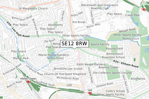 SE12 8RW map - small scale - OS Open Zoomstack (Ordnance Survey)