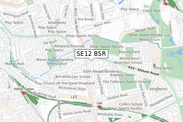 SE12 8SR map - small scale - OS Open Zoomstack (Ordnance Survey)