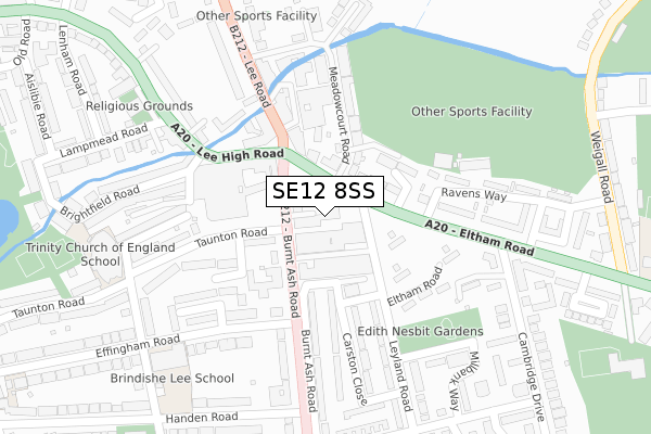 SE12 8SS map - large scale - OS Open Zoomstack (Ordnance Survey)