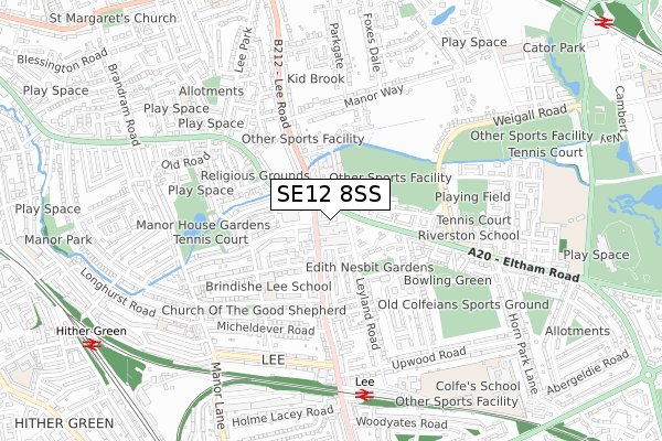 SE12 8SS map - small scale - OS Open Zoomstack (Ordnance Survey)