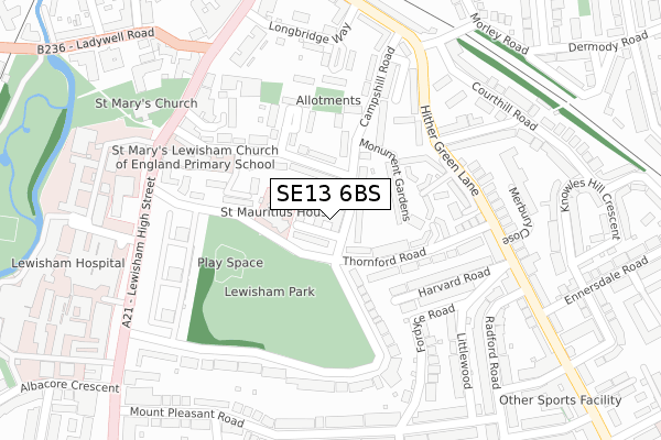 SE13 6BS map - large scale - OS Open Zoomstack (Ordnance Survey)