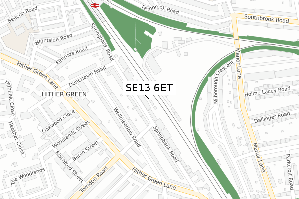 SE13 6ET map - large scale - OS Open Zoomstack (Ordnance Survey)