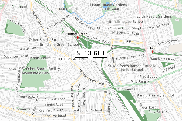 SE13 6ET map - small scale - OS Open Zoomstack (Ordnance Survey)