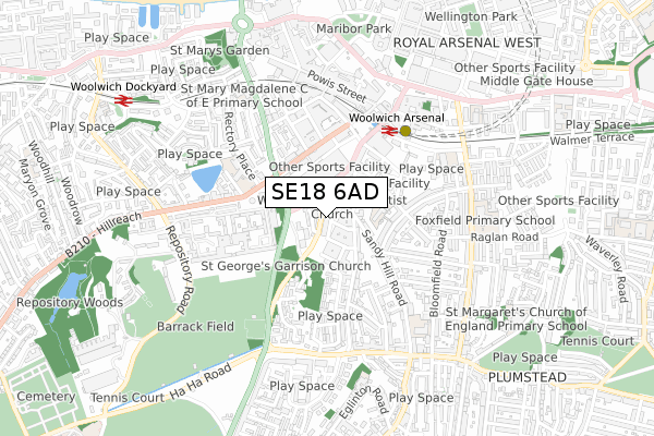 SE18 6AD map - small scale - OS Open Zoomstack (Ordnance Survey)