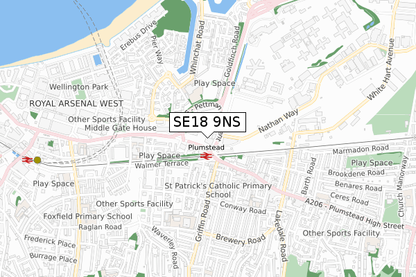 SE18 9NS map - small scale - OS Open Zoomstack (Ordnance Survey)