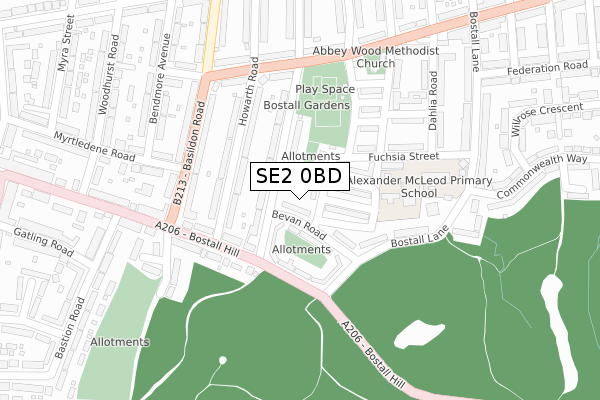 SE2 0BD map - large scale - OS Open Zoomstack (Ordnance Survey)