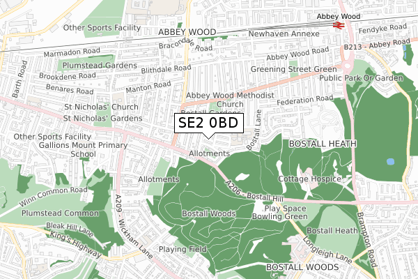 SE2 0BD map - small scale - OS Open Zoomstack (Ordnance Survey)