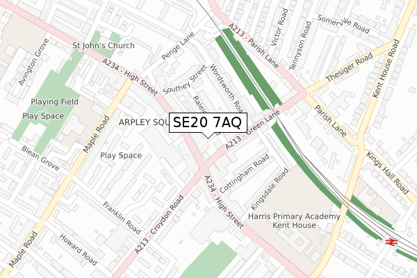 SE20 7AQ map - large scale - OS Open Zoomstack (Ordnance Survey)