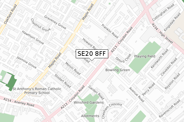 SE20 8FF map - large scale - OS Open Zoomstack (Ordnance Survey)