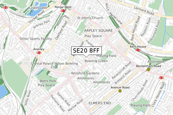 SE20 8FF map - small scale - OS Open Zoomstack (Ordnance Survey)