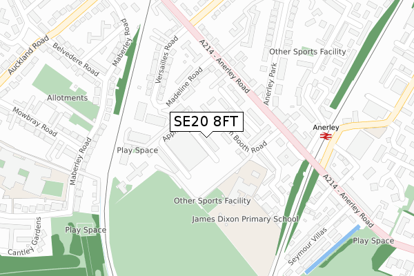 SE20 8FT map - large scale - OS Open Zoomstack (Ordnance Survey)