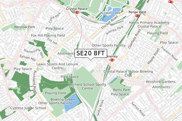 SE20 8FT map - small scale - OS Open Zoomstack (Ordnance Survey)