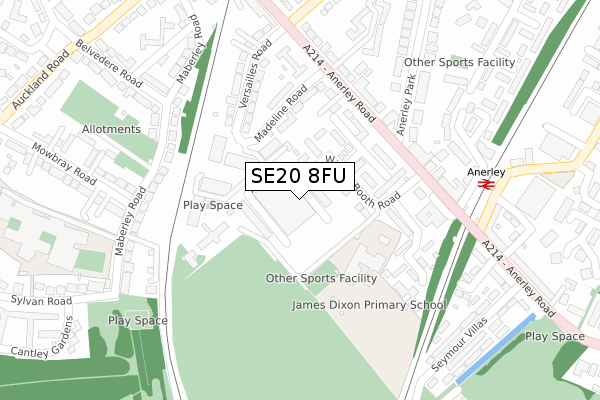 SE20 8FU map - large scale - OS Open Zoomstack (Ordnance Survey)