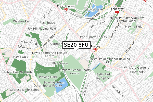 SE20 8FU map - small scale - OS Open Zoomstack (Ordnance Survey)