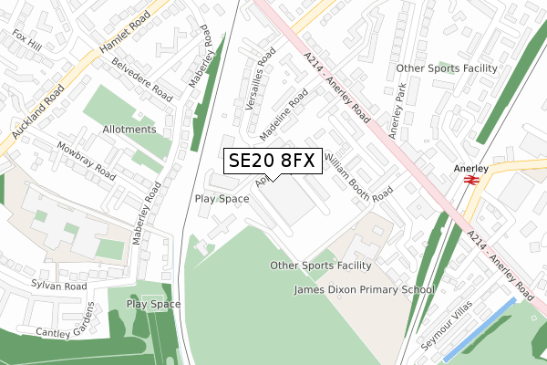 SE20 8FX map - large scale - OS Open Zoomstack (Ordnance Survey)