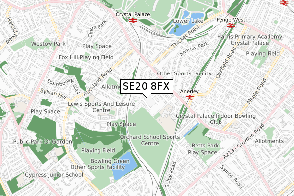 SE20 8FX map - small scale - OS Open Zoomstack (Ordnance Survey)